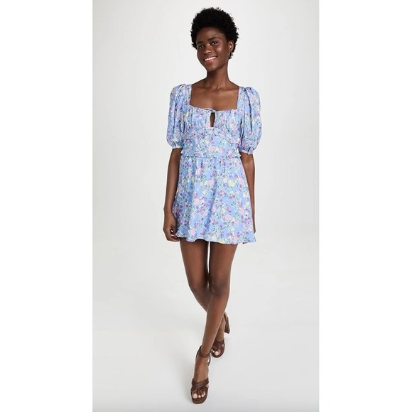 For Love &amp; Lemons Charlene Puff Sleeve Mini Dress Floral Milkmaid Coquette M